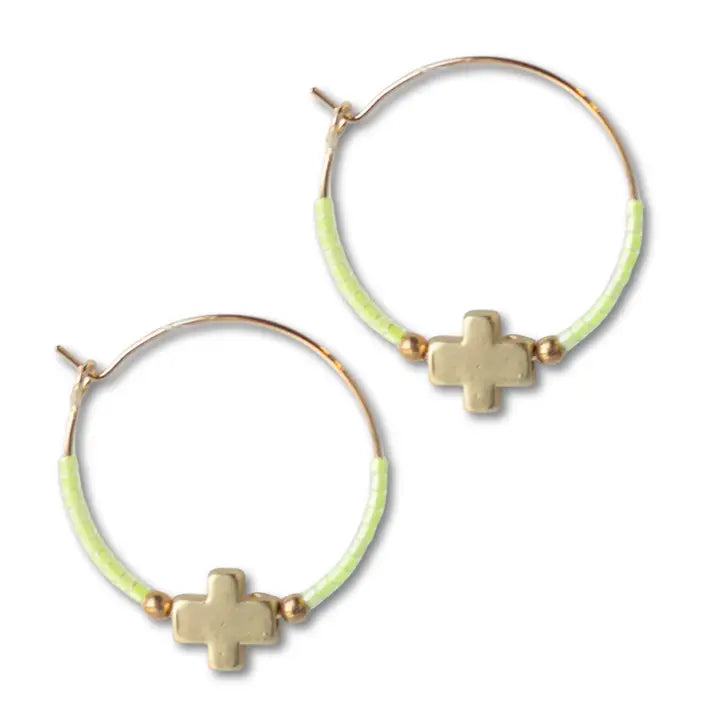 Lenny & Eva Faithful Cross Earrings-Lime