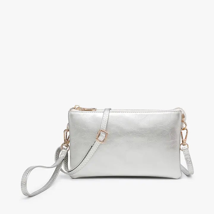 Jen & Co Riley Crinkle Gloss 3 Compartment Crossbody-Silver