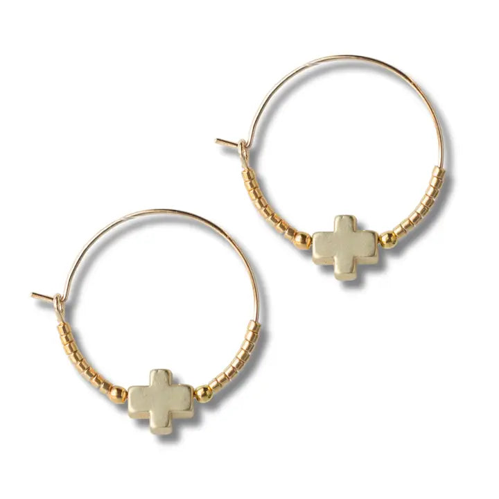 Lenny & Eva Faithful Cross Beaded Earrings-Gold