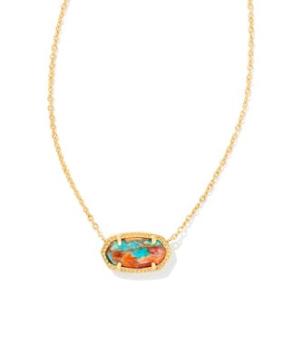 KENDRA SCOTT ELISA SHORT PENDANT NECKLACE GOLD BRONZE VEINED TURQUOISE MAGNESITE RED OYSTER