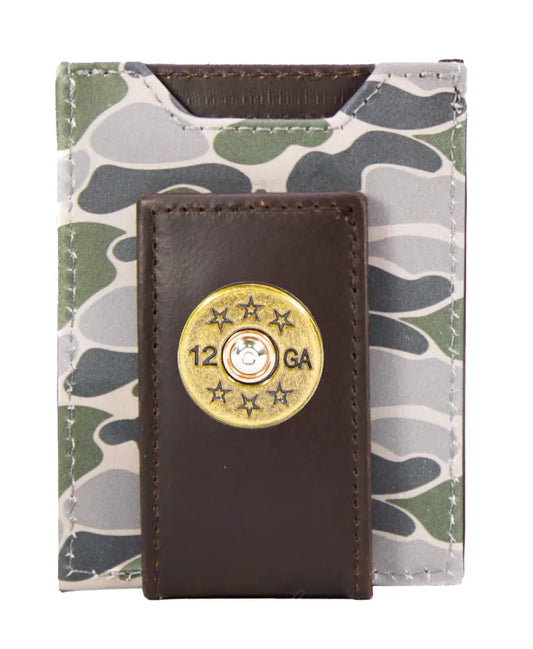 Zep-Pro Shotshell Men's Magnetic Front Pocket Old School Camo Leather Wallet.