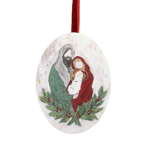 Trade Cie Oval MDF Ornament, Jewel Tone Holy Family