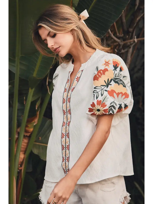 Oddi Textured Woven Top-White