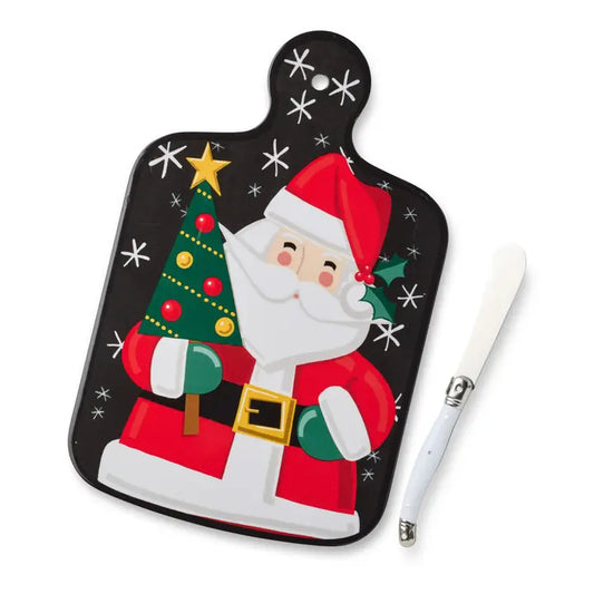 Certified International Christmas Whimsy Santa Cheese Board and Knife Gift