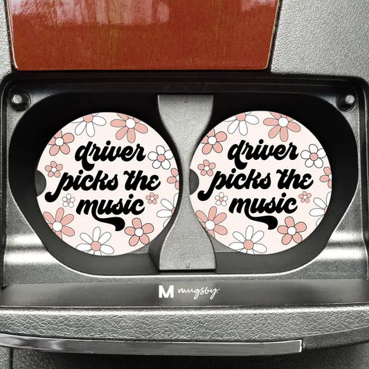 Mugsby Driver Picks the Music Retro Flower Car Coasters