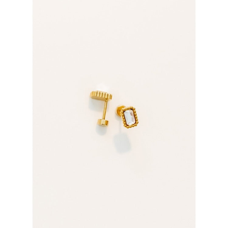 LINNY CO Screwback Stud Earrings - Madison Gold Clear