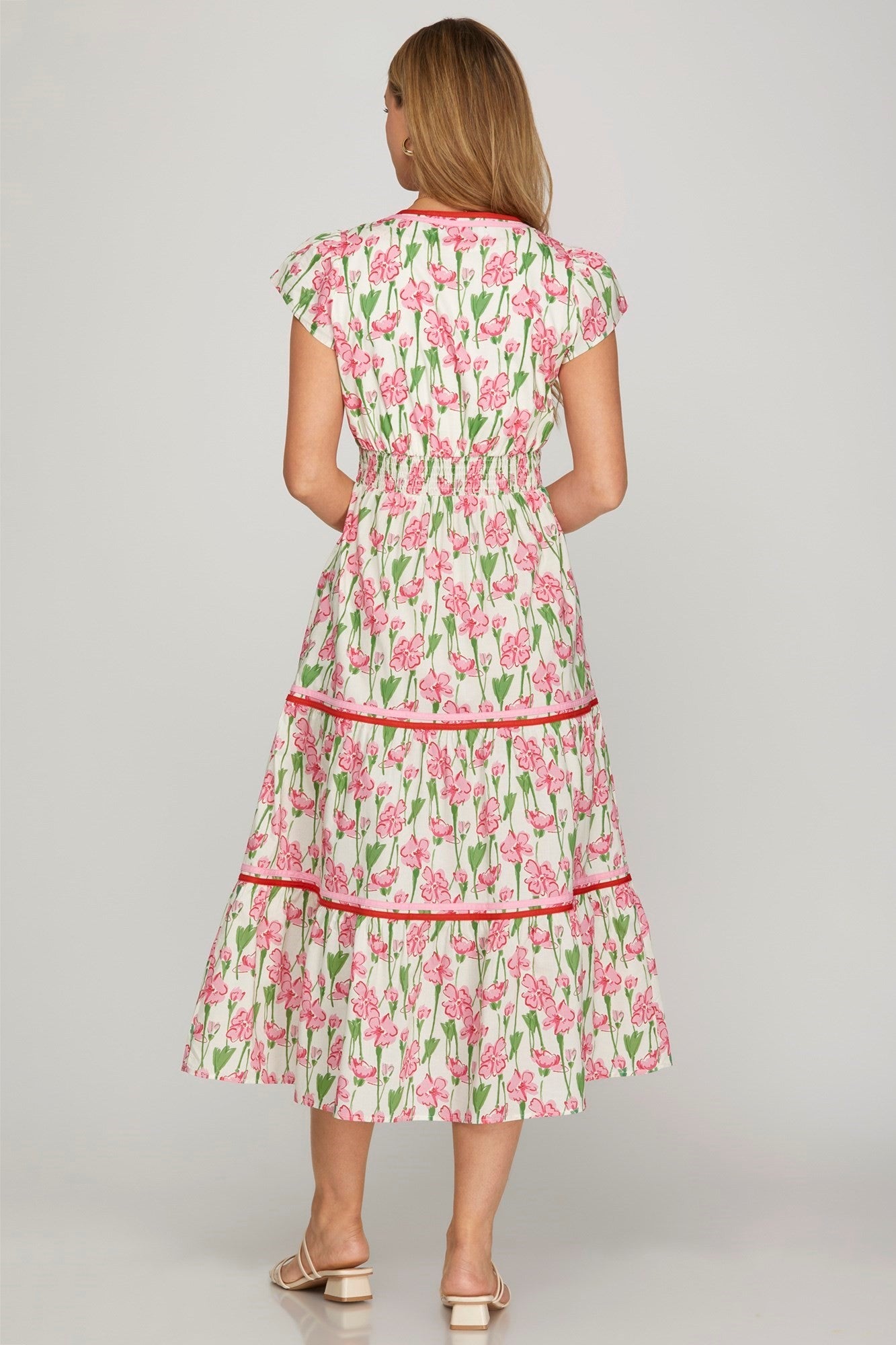 She + Sky Rint Poplin Woven Tiered Dress-Pink