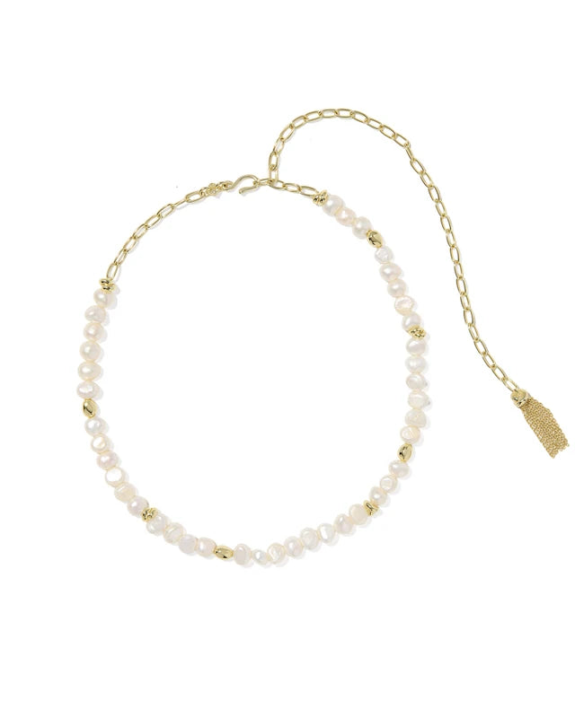 KENDRA SCOTT GABRIELLA PEARL STRAND NECKLACE GOLD FRESHWATER CULTURED PEARL