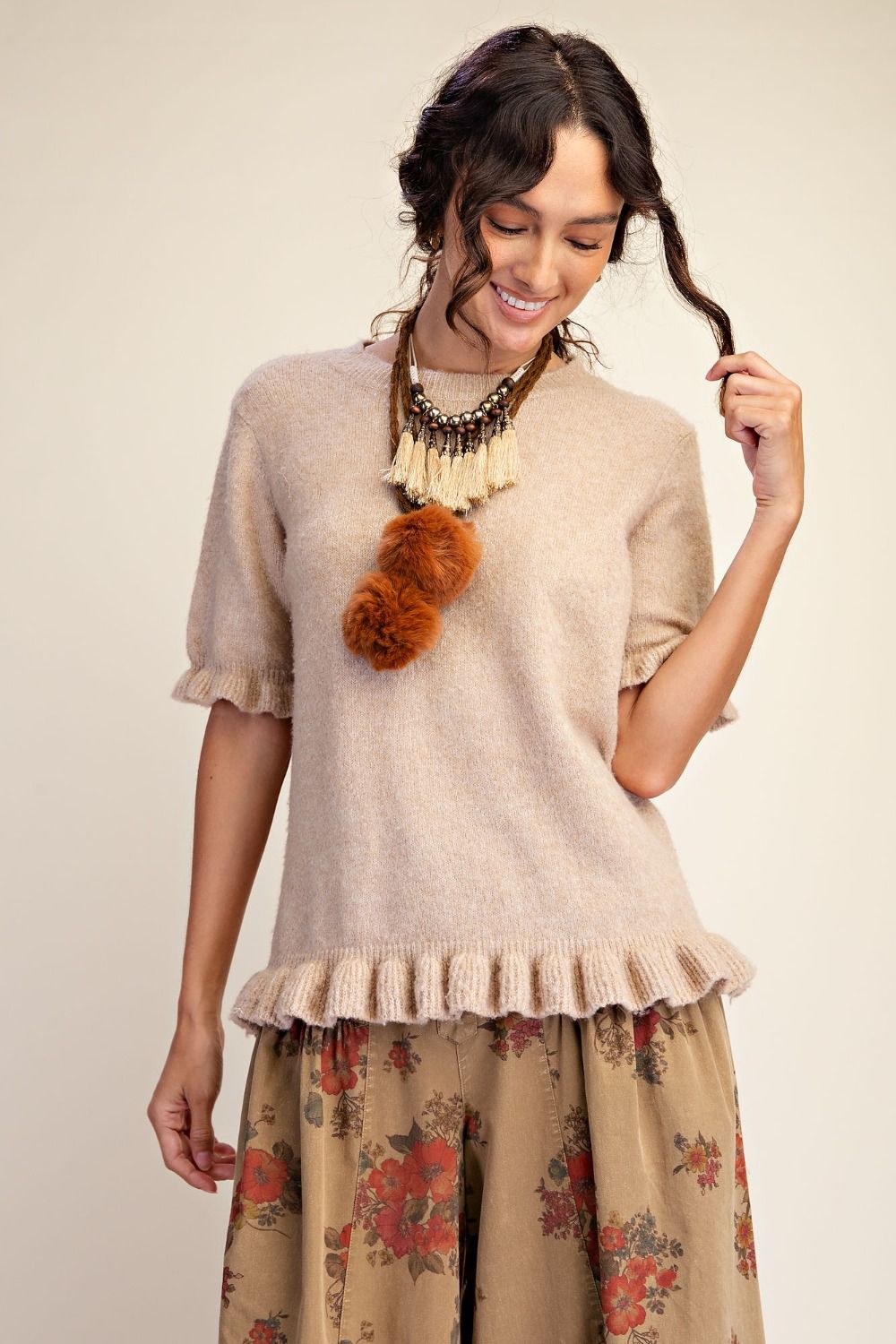 EASEL SHORT SLVS KNITTED SWEATER