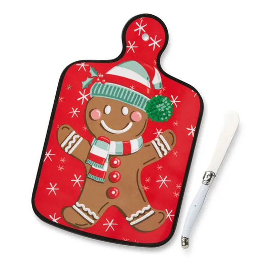 Certified International Christmas Whimsy Gingerbread Cheese Board and Knife Gift