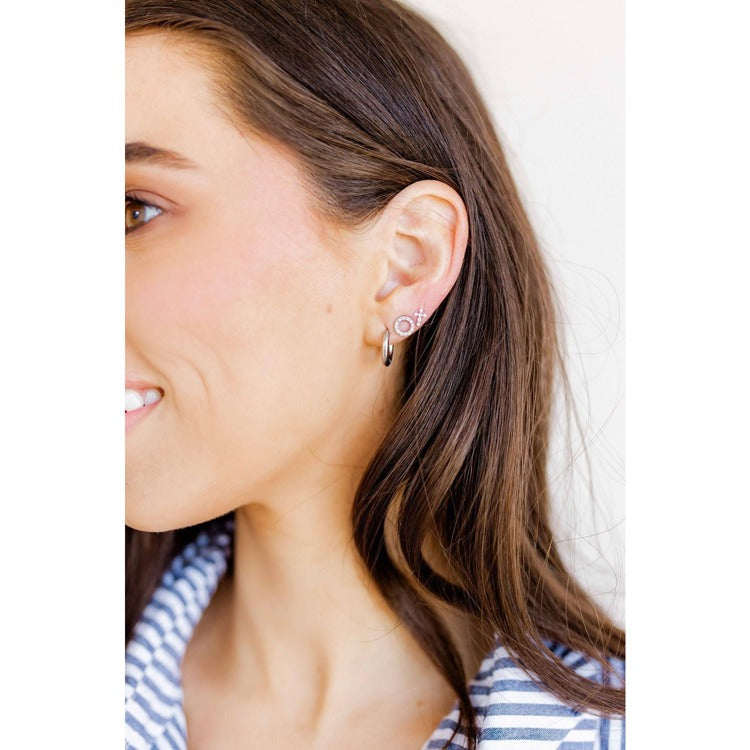 LINNY CO Screwback Stud Earrings - Clara Cross Silver Sparkle