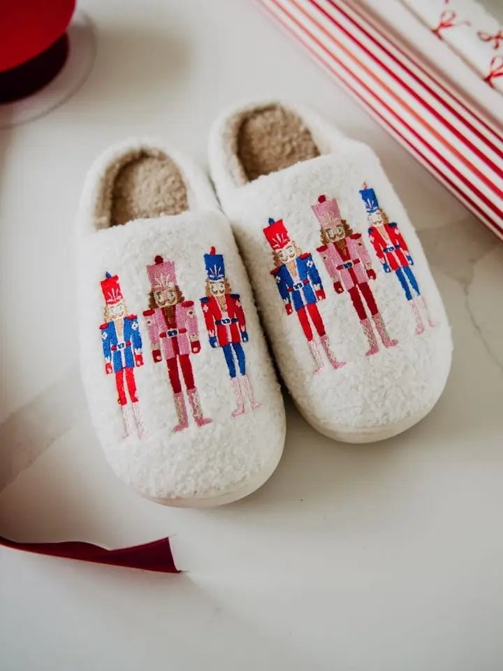 Katydid Nutcrackers Christmas Holiday Sherpa Slippers