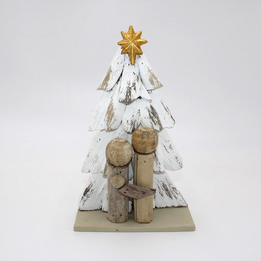Trade Cie Driftwood Holy Family with Whitewash Tree