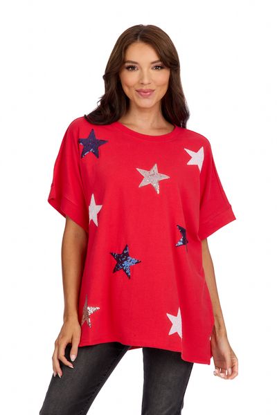 MUD PIE 4TH OF JULY SPARKLE TOP-RED