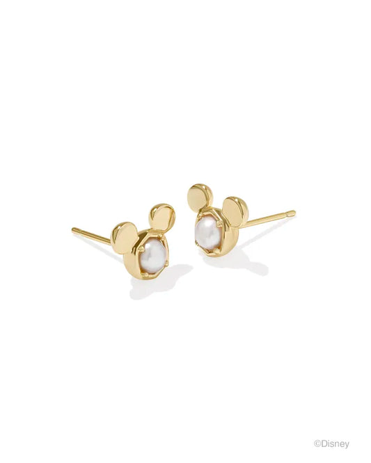 KENDRA SCOTT MICKEY MOUSE STUD EARRINGS GOLD WHITE PEARL