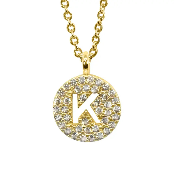 Maya J Yellow Initial Cut Out Pave Disc Necklace-K