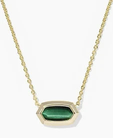 KENDRA SCOTT ELISA BEZEL SHORT PENDANT NECKLACE GOLD GREEN TIGERS EYE