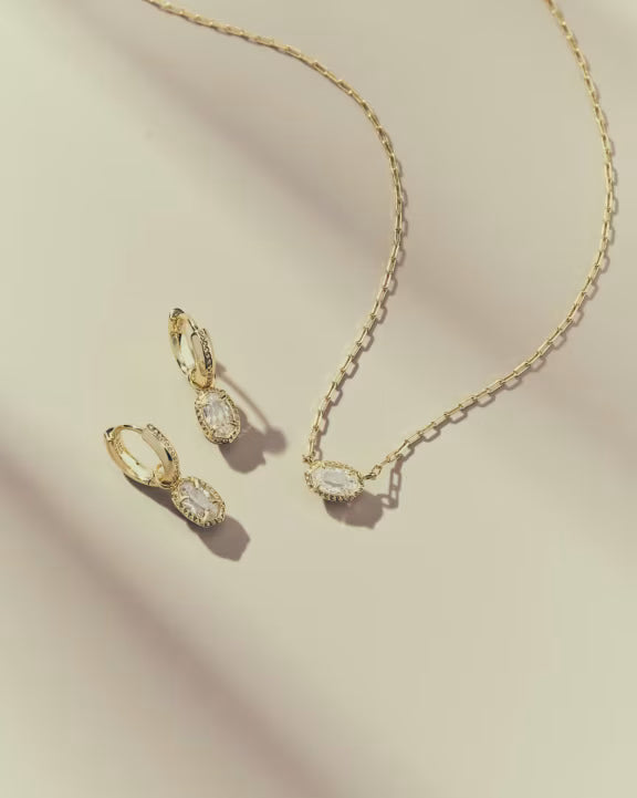 KENDRA SCOTT MINI ELISA LUXE SHORT PENDANT NECKLACE GOLD WHITE CZ
