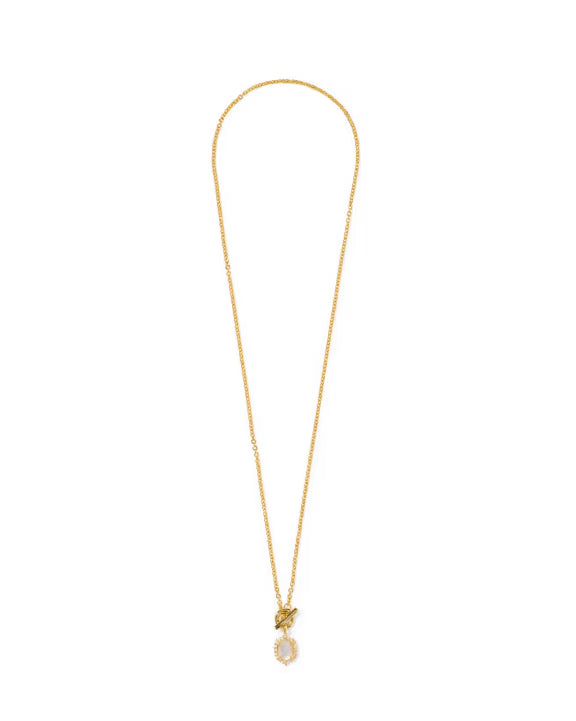 KENDRA SCOTT DAPHNE CRYSTAL FRAME TOGGLE NECKLACE GOLD IVORY MOTHER OF PEARL