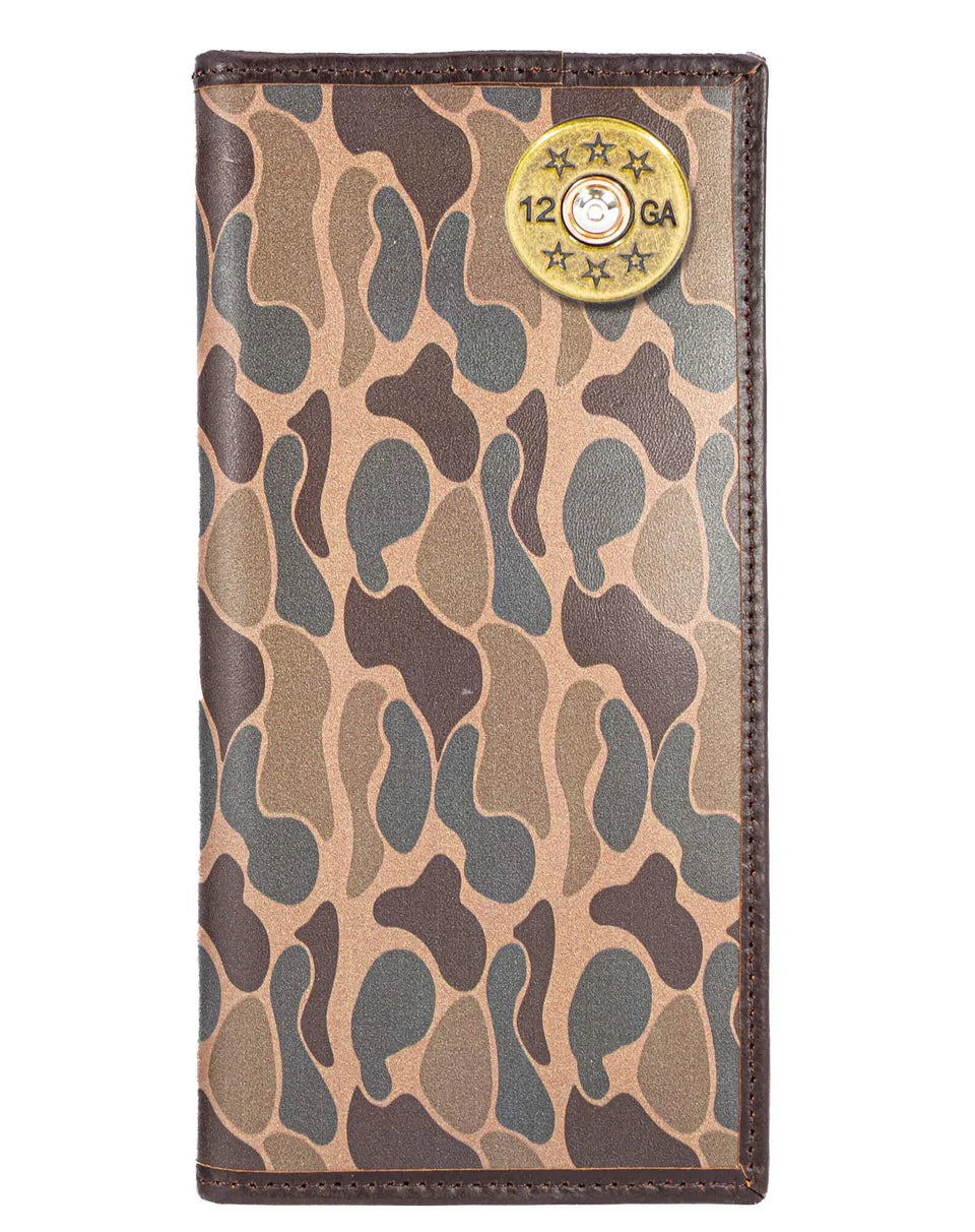 ZEP-PRO SHOTSHELL MEN'S SECRETARY OLD SCHOOL CAMO LEATHER WALLET.-COLOR: Brown/Tan Camo