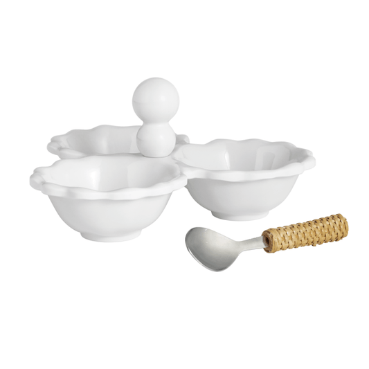 MUD PIE RUFFLE MELAMINE TRIPLE TIDBIT SET