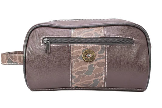 ZEP-PRO SHOT SHELL BROWN PEBBLE OLD SCHOOL CAMO MEN'S TOILETRY DOPP BAG.