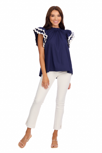 MUD PIE ANGIE RIC RAC TOP-NAVY