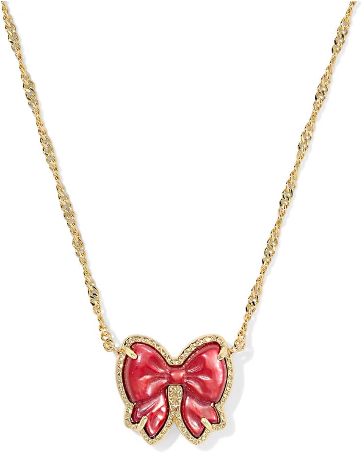KENDRA SCOTT HALEY BOW SHORT PENDANT NECKLACE GOLD SCARLET RED MOTHER OF PEARL