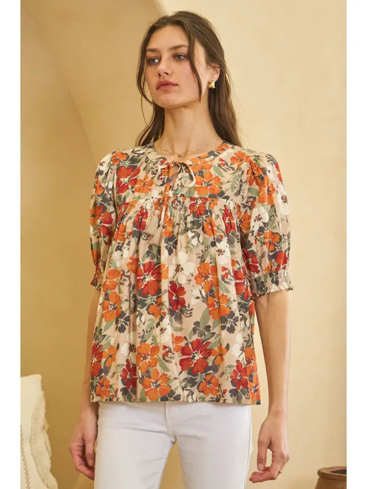 Oddi Flower Printed Short Sleeve Blouse