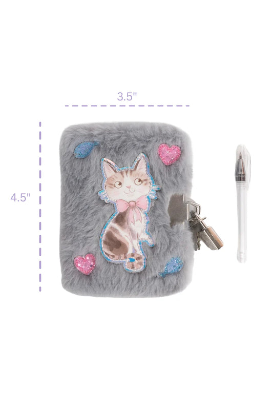 Great Pretenders Mini Furry Journal with Lock & Pen-Grey Cuddle Cat