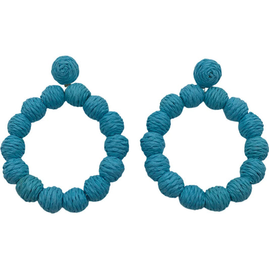 Raffia Ball Closed Hoop Earrings