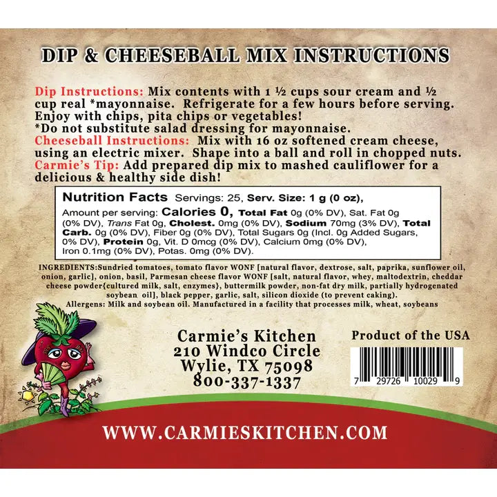 Carmie's Kitchen Sundried Tomato & Basil Dip Mix