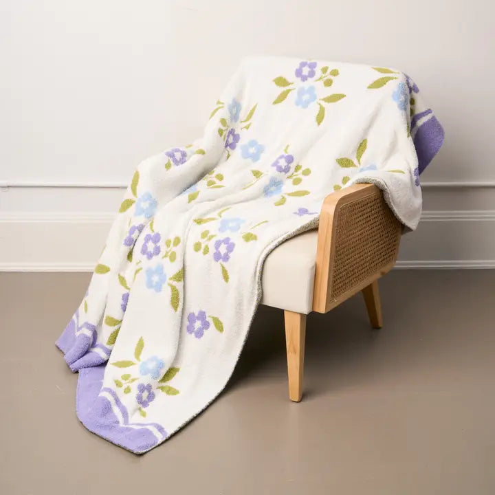 The Darling Effect Cozy Dreams Luxe Blanket-Scalloped Floral Periwinkle