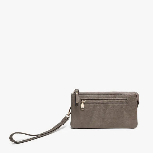 Jen & Co. Ariel Distressed Dual Compartment Wristlet Wallet-Warm Grey