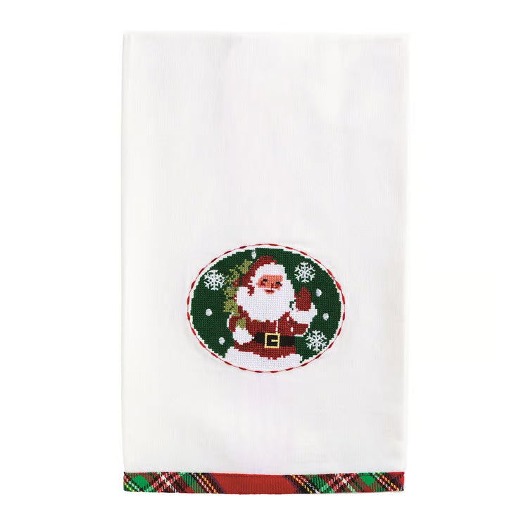 MUD PIE Santa Needlepoint Christmas Towel