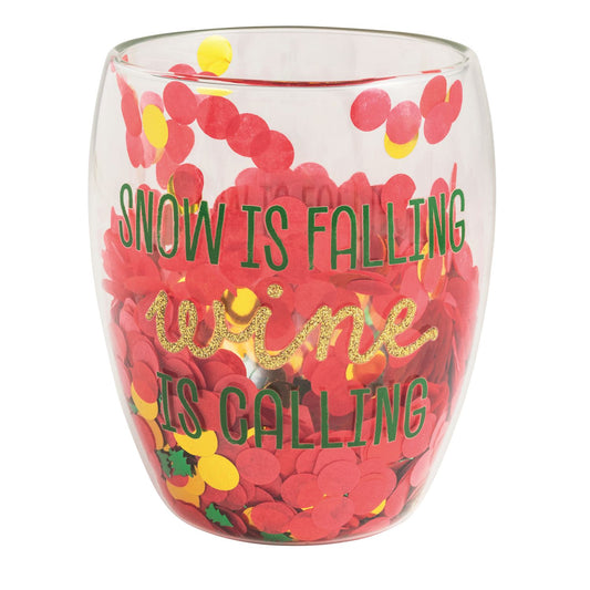 MUD PIE SNOW IS FALLING CONFETTI WINE GLASS SET
