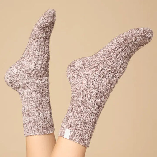 Softies Cozy Marshmallow Crew Socks with Grippers For Women-Heather Espresso
