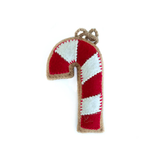 Ornaments 4 Orphans Gingerbread Candy Cane Ornament, Embroidered Wool