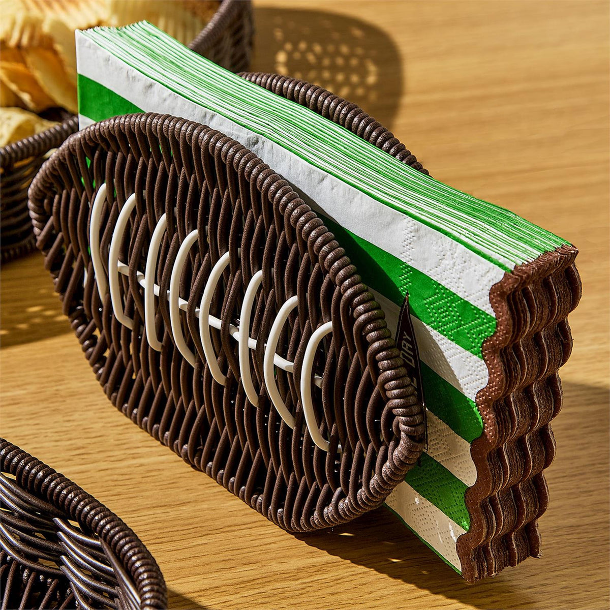 Two's Company Game Day Football Napkin Holder - Faux Wicker