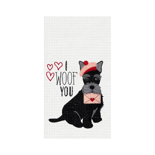 Valentine's Day Scottish Terrier I Woof You Kitchen Towel
