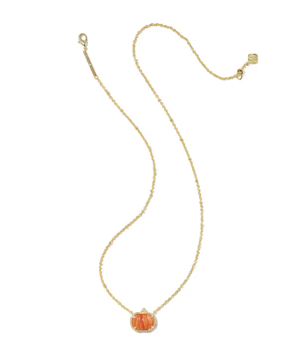KENDRA SCOTT PUMPKIN SHORT PENDANT NECKLACE GOLD ORANGE BANDED AGATE