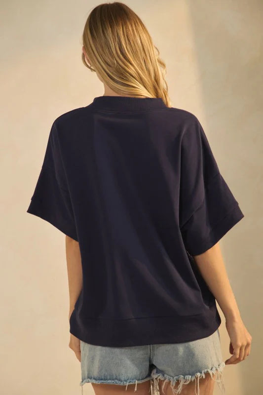 Oddi Boxy Short-Sleeve Sweatshirt-Navy