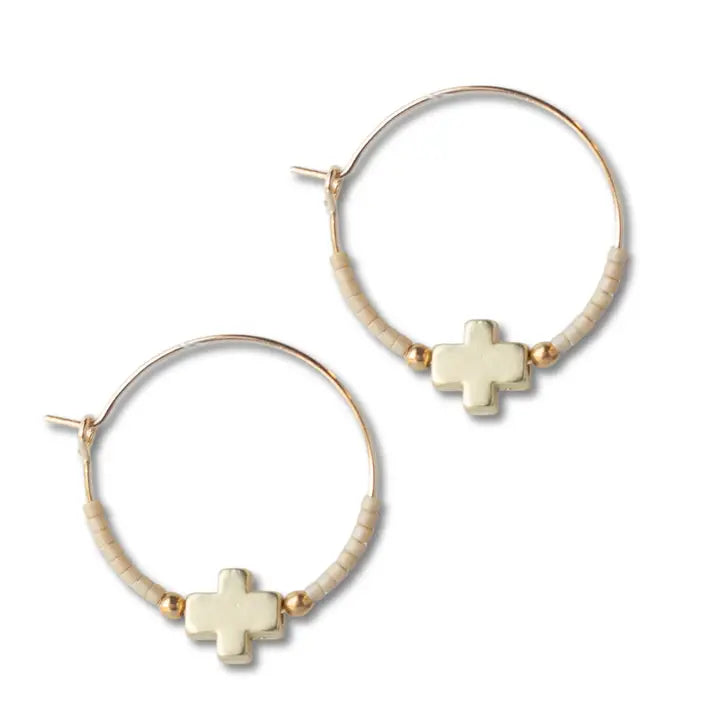 Lenny & Eva Faithful Cross Earrings-Latte