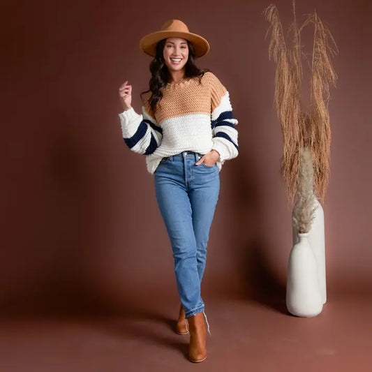 Elsie & Zoey Kennedy Color Block Chunky Drop Shoulder Sweater