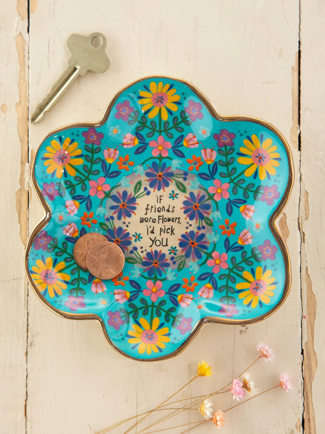 Natural Life Artsy Ceramic Trinket Dish-f Friends Were Flowers