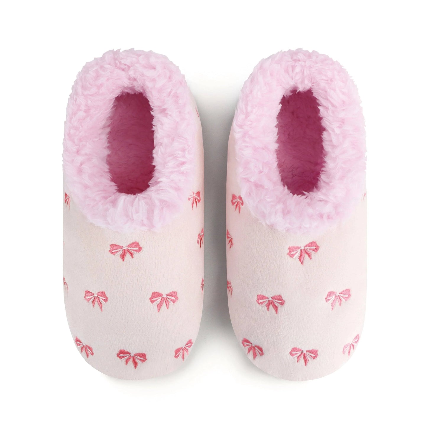 Snoozies! Womens Embroidered Bow-Utiful Slipper With Memory Foam Sole Light Pink