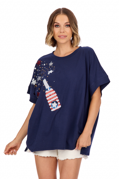 MUD PIE 4TH OF JULY SPARKLE TOP-NAVY