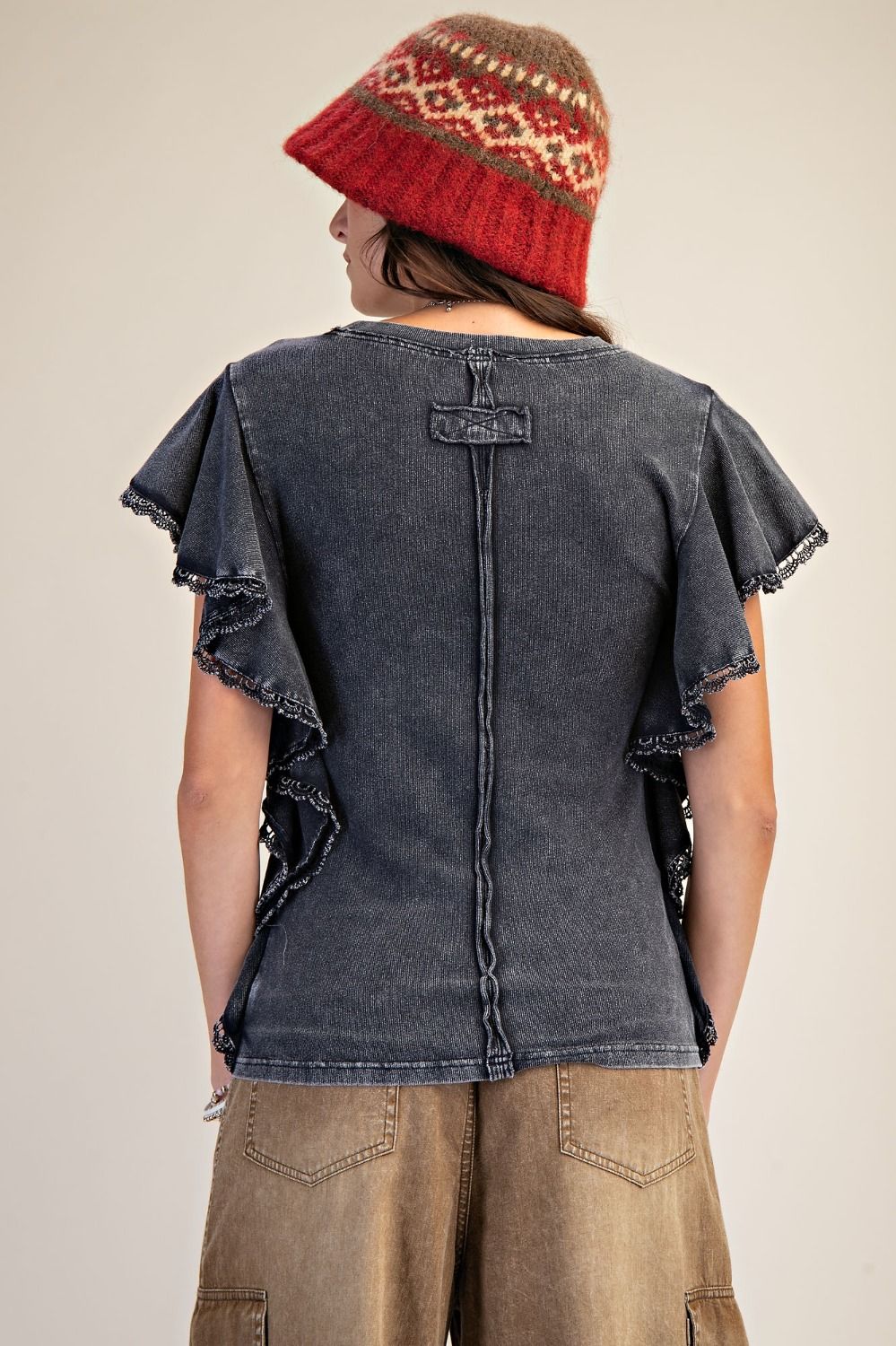 EASEL MINERAL WASHED COTTON JERSEY TOP