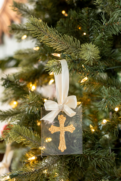 MUD PIE CROSS GOLD ACRYLIC ORNAMENT