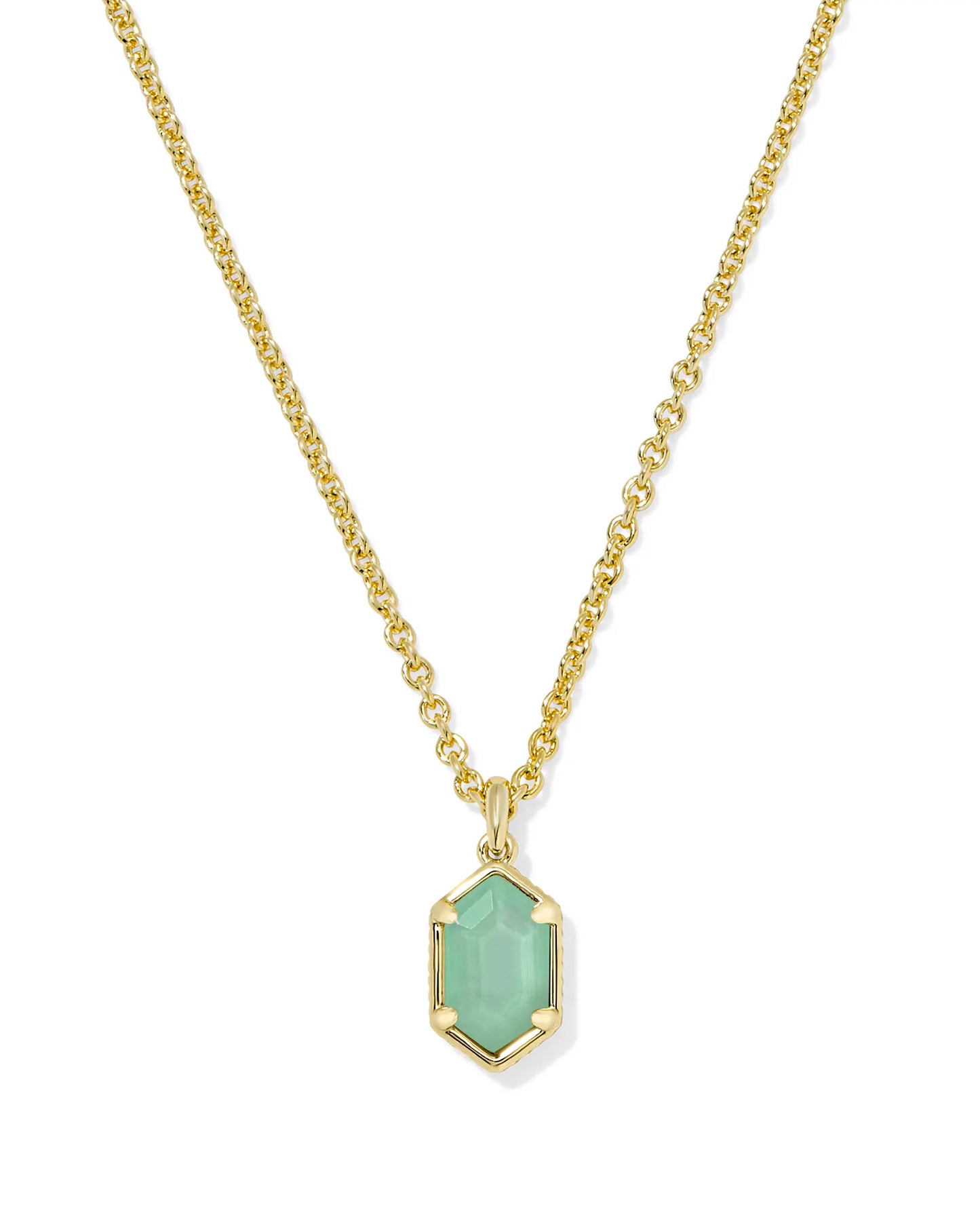 Kendra Scott Hallie Gold Short Pendant Necklace-Mint Green Watercolor Illusion